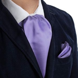 Mens Solid Color Ascot & Pocket Square Set Purple